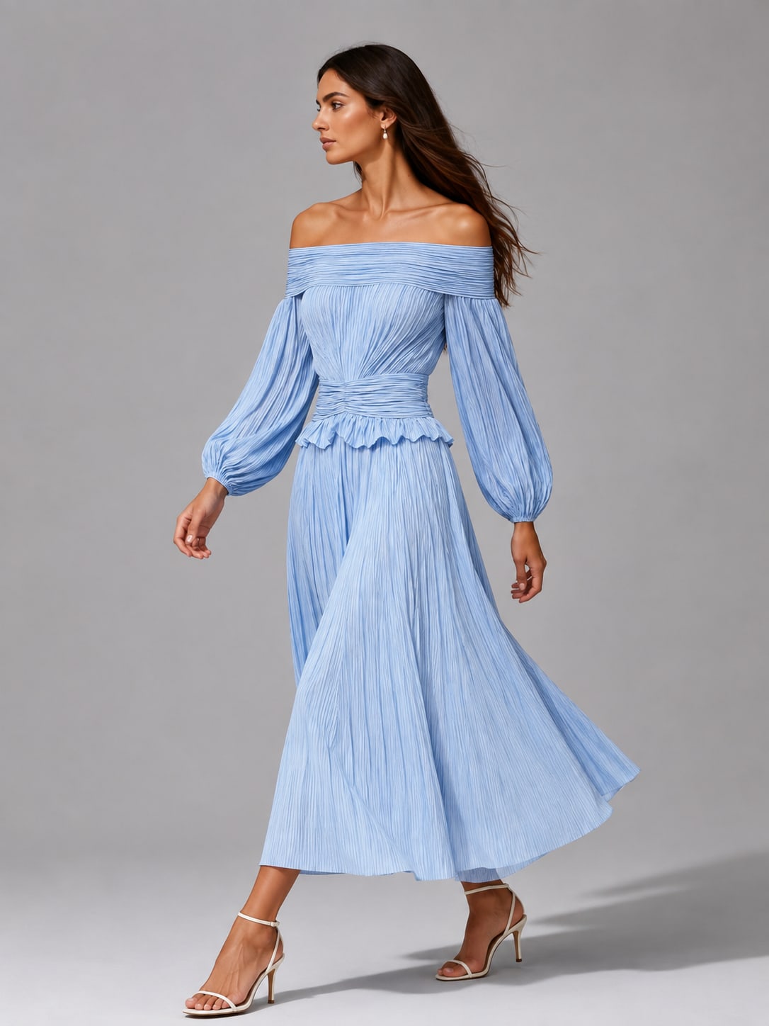 Maddison Wedding Guest Off-Shoulder Pleated Midi Dress_3