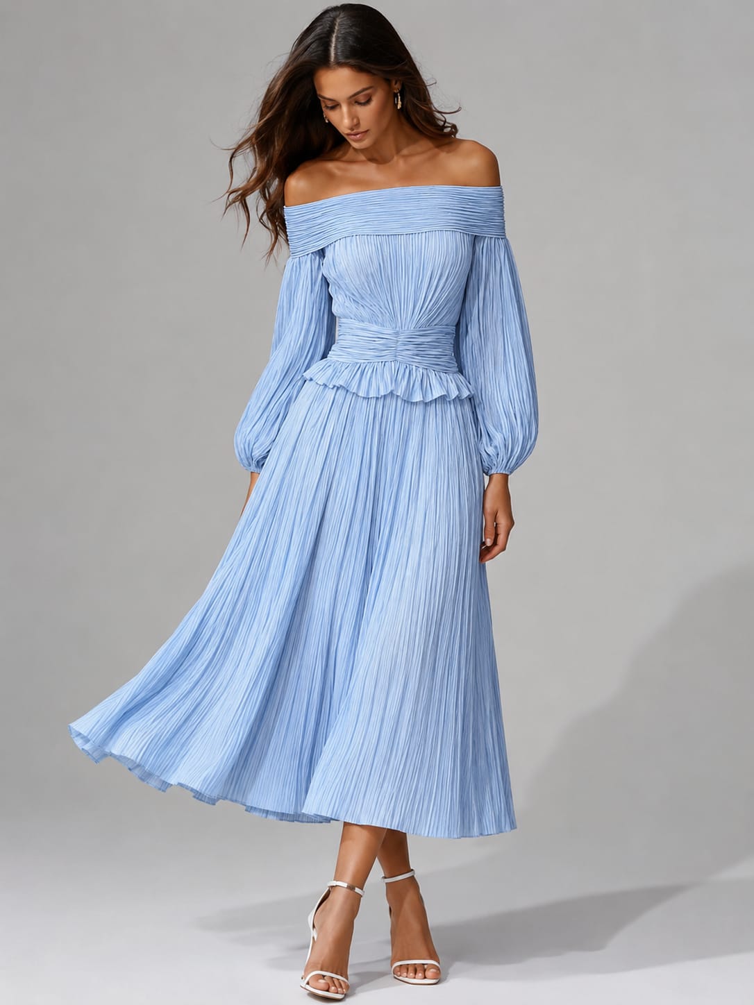 Maddison Wedding Guest Off-Shoulder Pleated Midi Dress_4