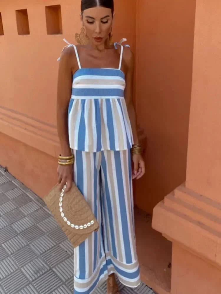 Sadie Striped Wedding Guest Two Piece Wide Leg Pant Set_1