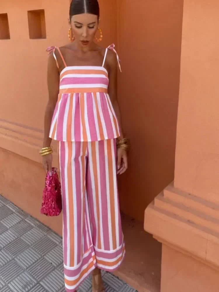 Sadie Striped Wedding Guest Two Piece Wide Leg Pant Set_2