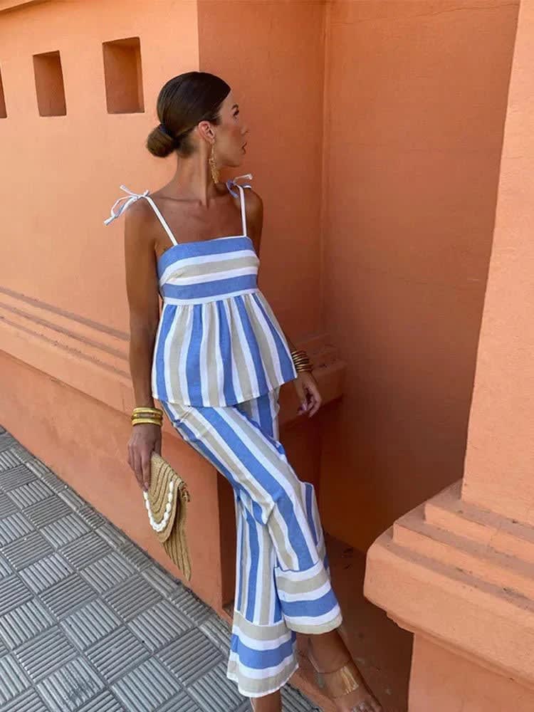 Sadie Striped Wedding Guest Two Piece Wide Leg Pant Set