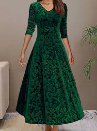 Paula Velvet V-Neck Long Sleeve A-Line Midi Dress