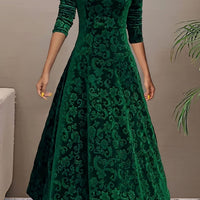 Paula Velvet V-Neck Long Sleeve A-Line Midi Dress