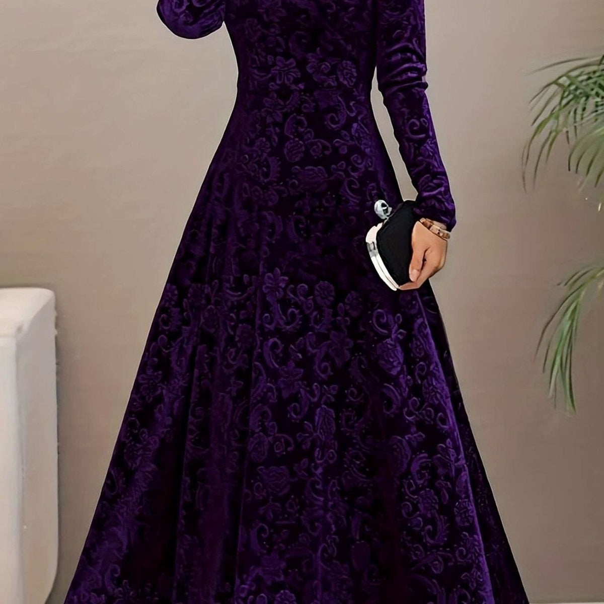 Paula Velvet V-Neck Long Sleeve A-Line Midi Dress