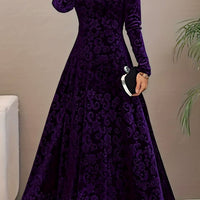 Paula Velvet V-Neck Long Sleeve A-Line Midi Dress