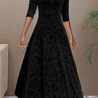 Paula Velvet V-Neck Long Sleeve A-Line Midi Dress