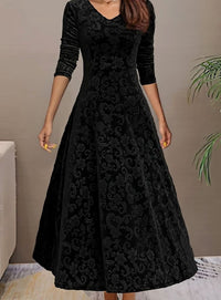 Paula Velvet V-Neck Long Sleeve A-Line Midi Dress