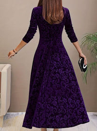 Paula Velvet V-Neck Long Sleeve A-Line Midi Dress