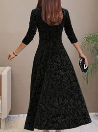 Paula Velvet V-Neck Long Sleeve A-Line Midi Dress