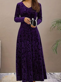 Paula Velvet V-Neck Long Sleeve A-Line Midi Dress