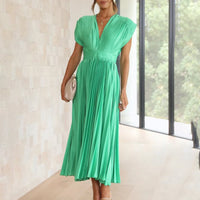 Piper Wedding Guest Pleated V-Neck Midi Dress