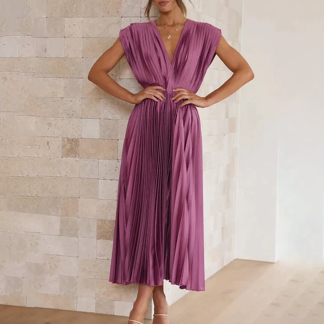 Piper Wedding Guest Pleated V-Neck Midi Dress