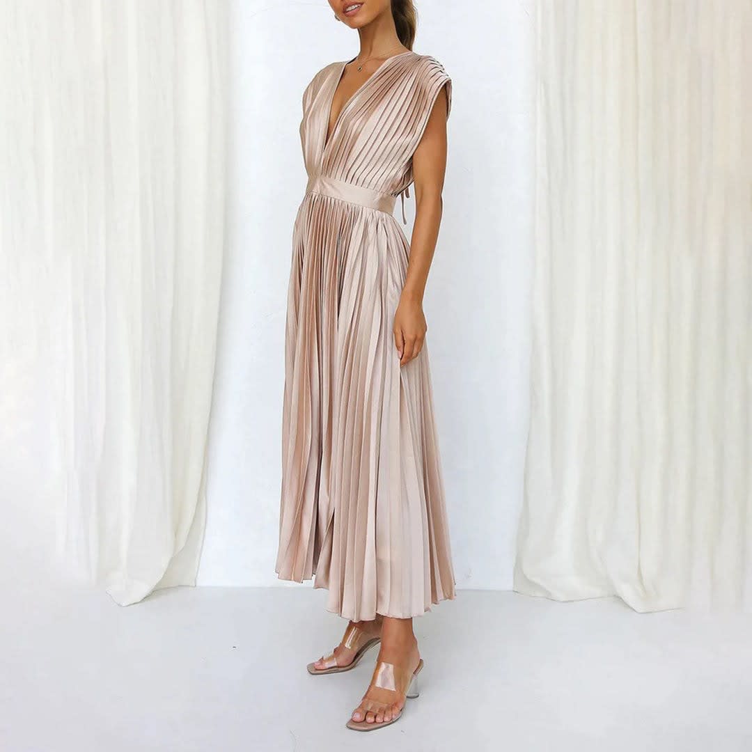 Piper Wedding Guest Pleated V-Neck Midi Dress