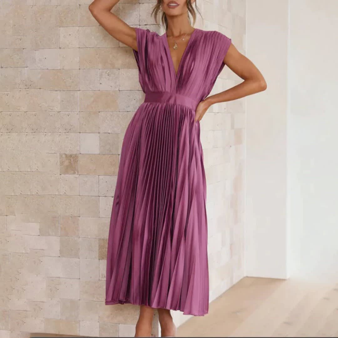 Piper Wedding Guest Pleated V-Neck Midi Dress