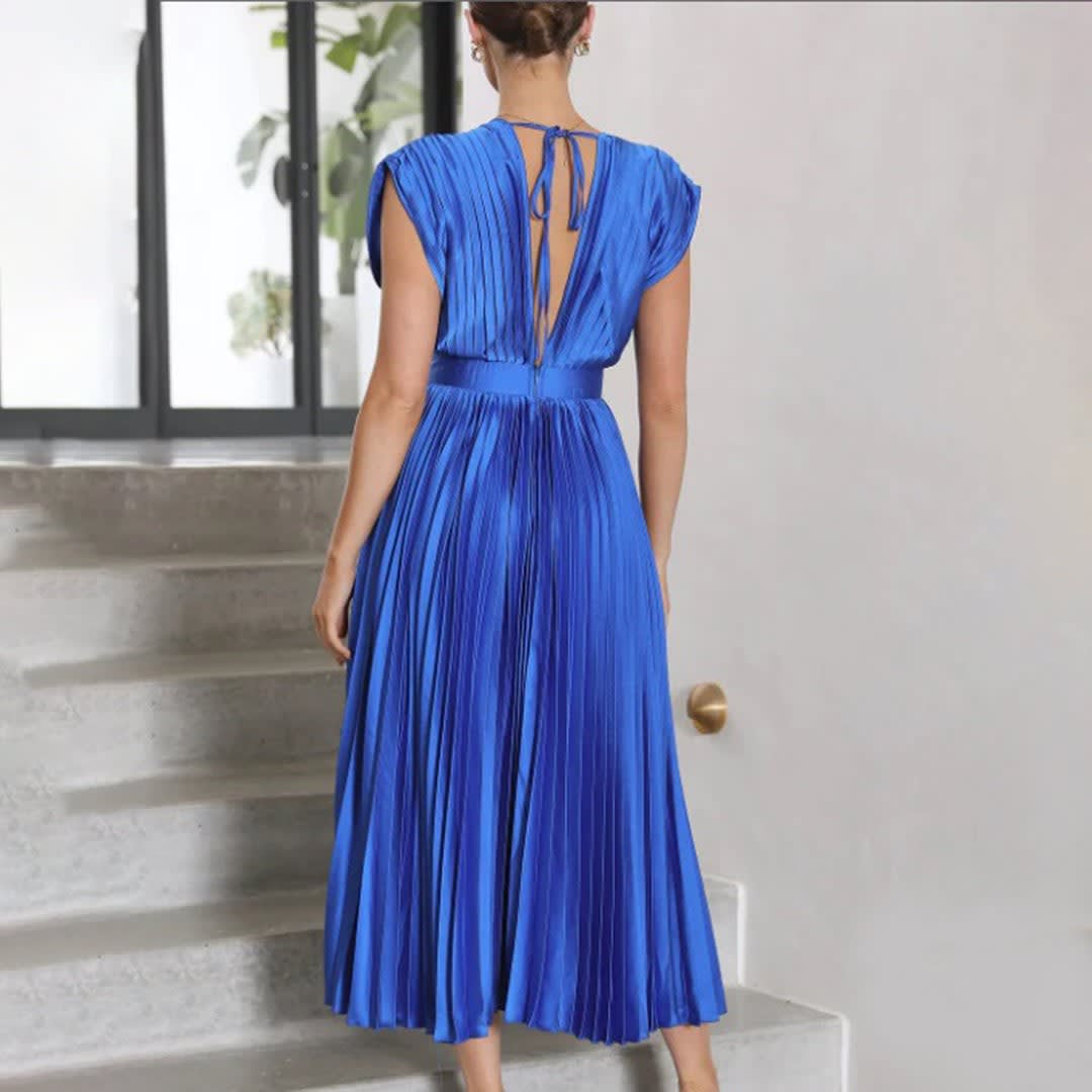 Piper Wedding Guest Pleated V-Neck Midi Dress