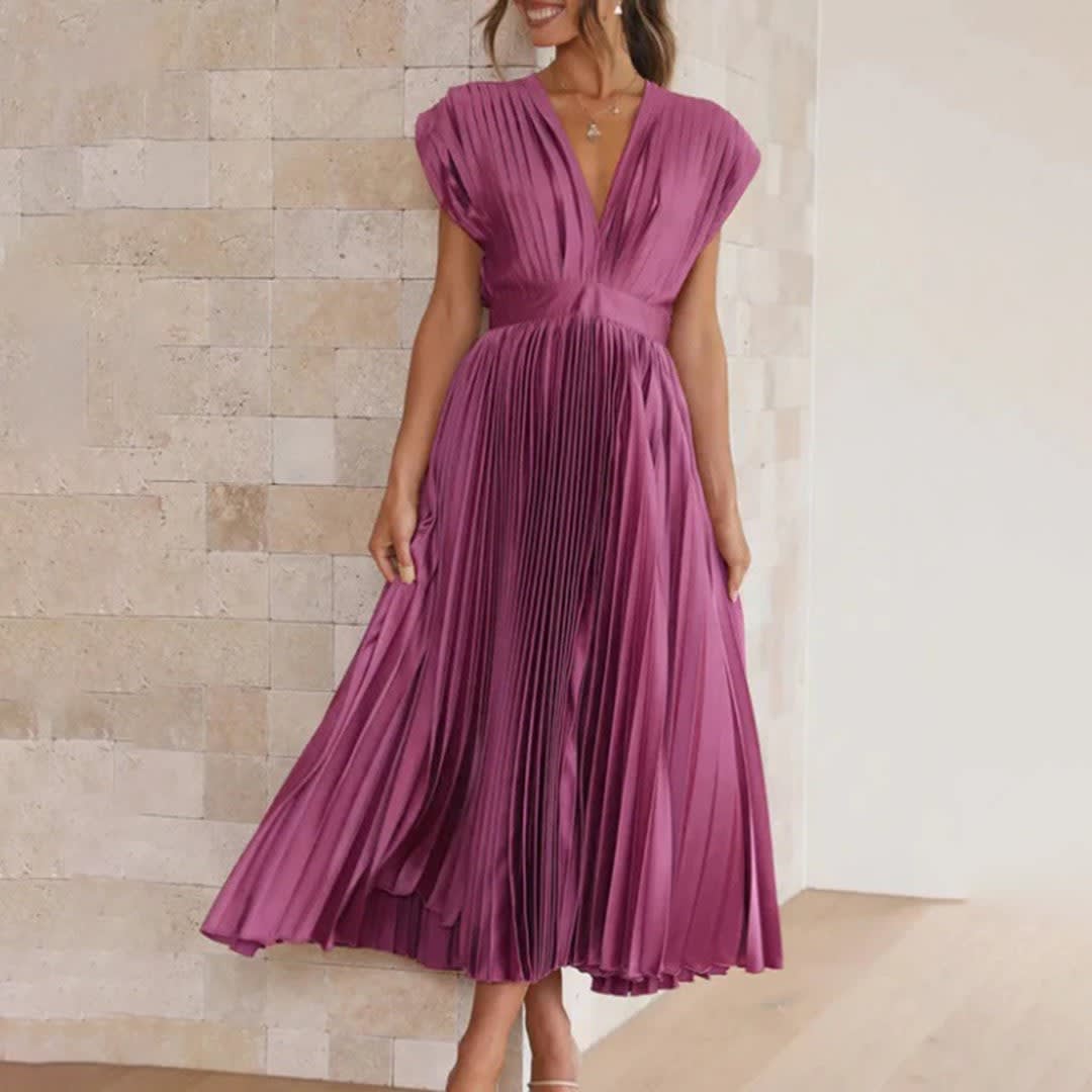 Piper Wedding Guest Pleated V-Neck Midi Dress_2