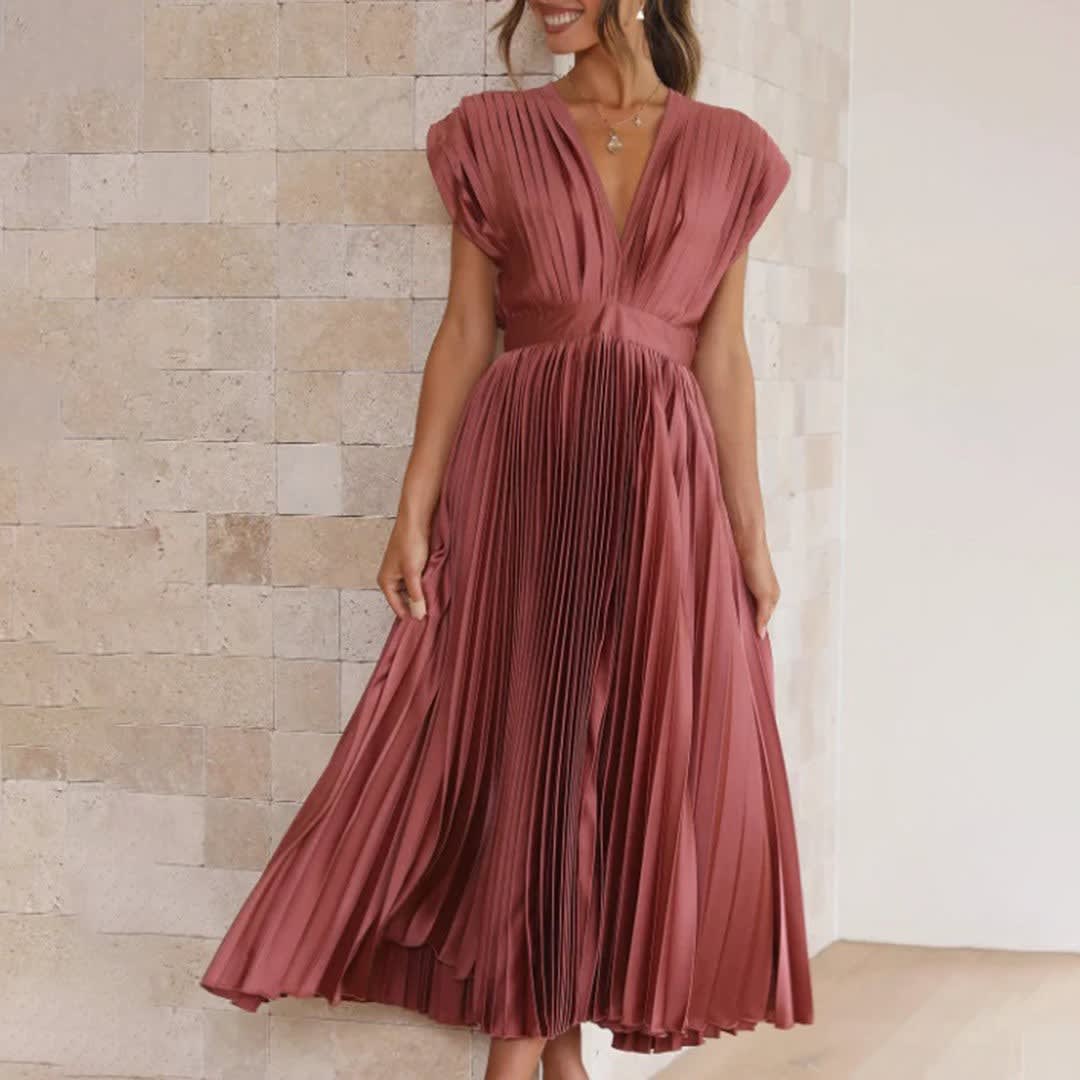Piper Wedding Guest Pleated V-Neck Midi Dress