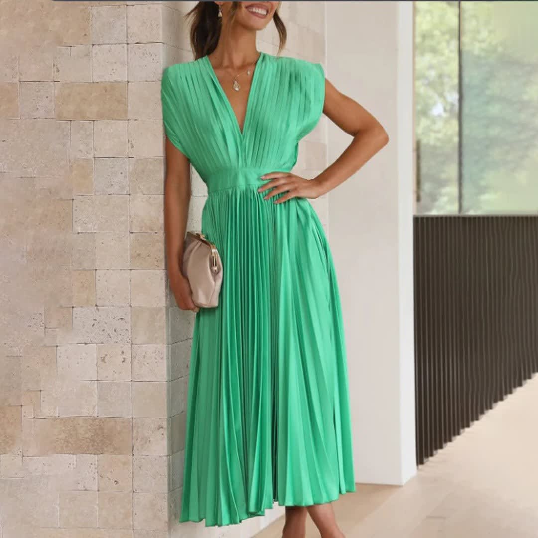 Piper Wedding Guest Pleated V-Neck Midi Dress