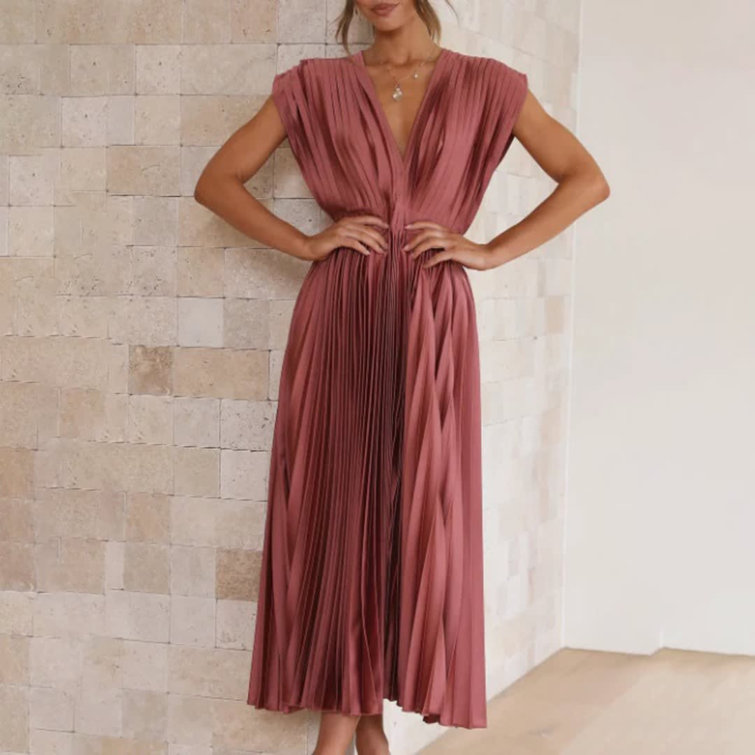 Piper Wedding Guest Pleated V-Neck Midi Dress_9