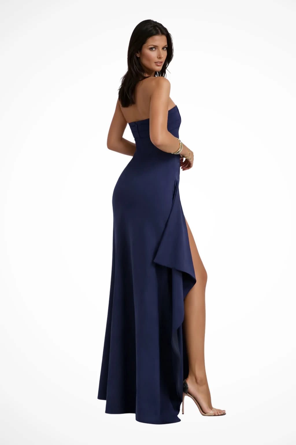 Rosamund Strapless Wedding Guest Maxi Dress with Thigh Slit_4