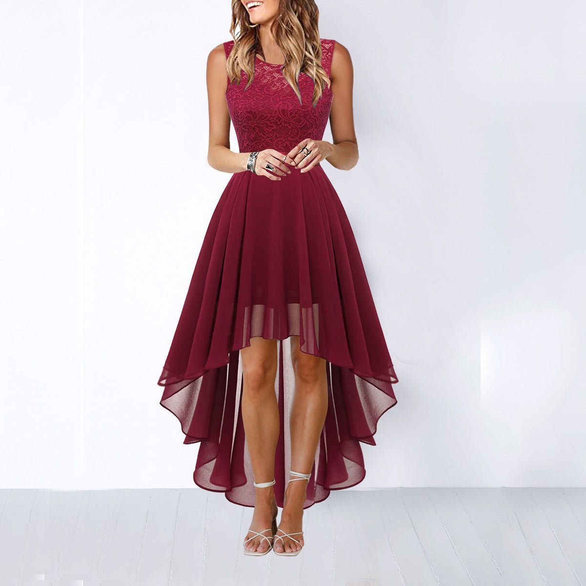 Vivien Lace High Low Wedding Guest Dress_4