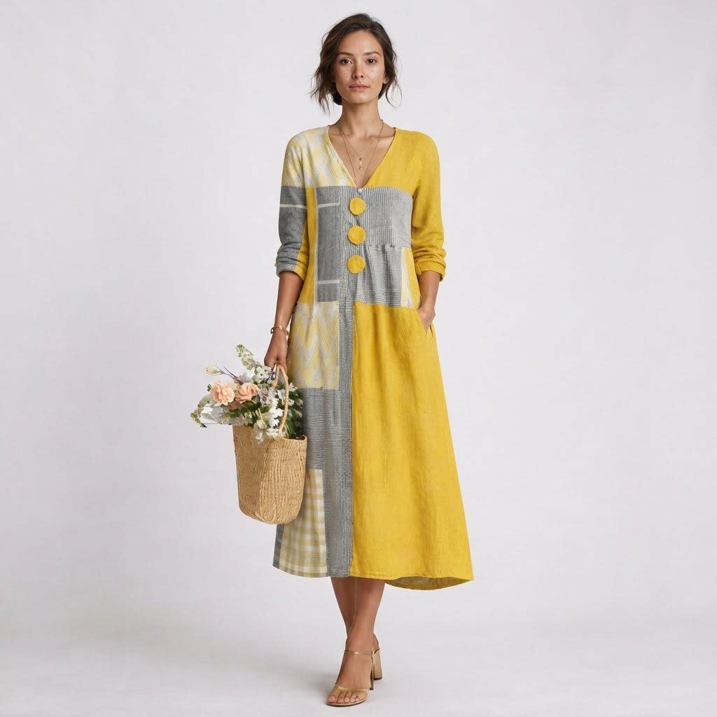 Gwenda Patchwork Relaxed Fit Midi Dress