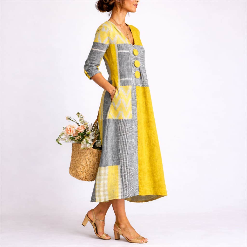 Gwenda Patchwork Relaxed Fit Midi Dress