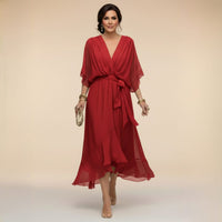 Amira Chiffon V Neck Midi Dress