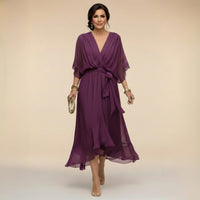 Amira Chiffon V Neck Midi Dress