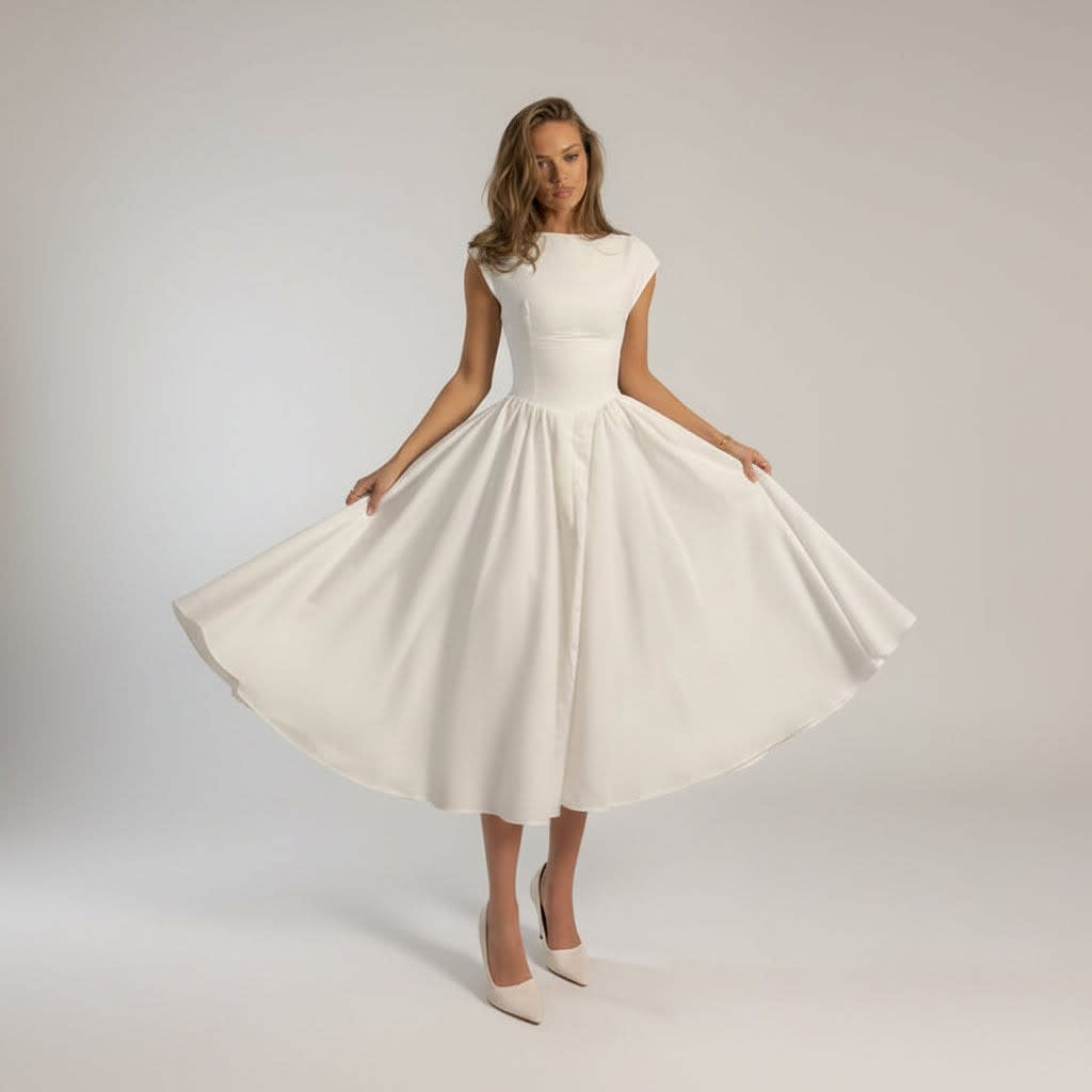Beryl Cap Sleeve Fit and Flare Midi Dress_1
