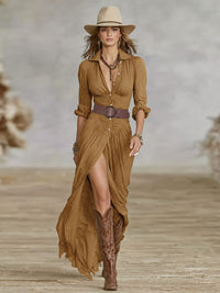 Nola Button Front Long Sleeve Maxi Dress