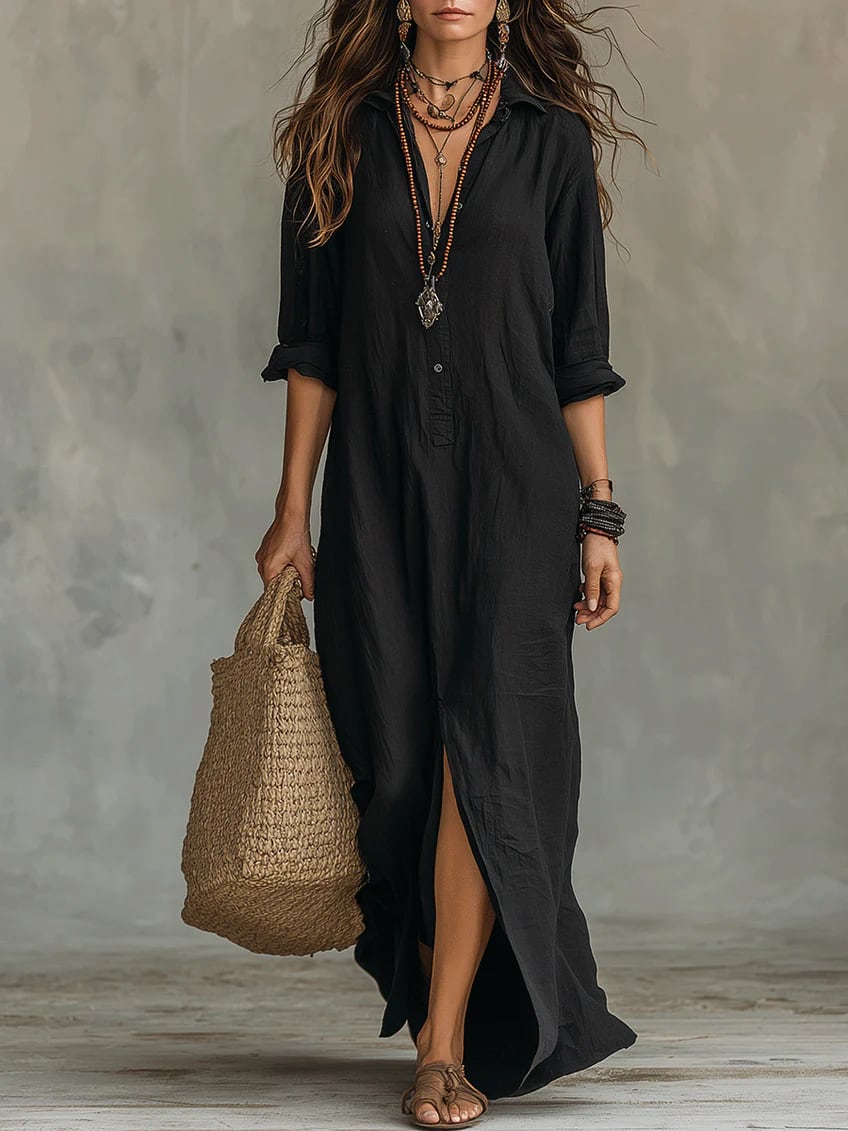 Rosa Button Front Maxi Shirt Dress