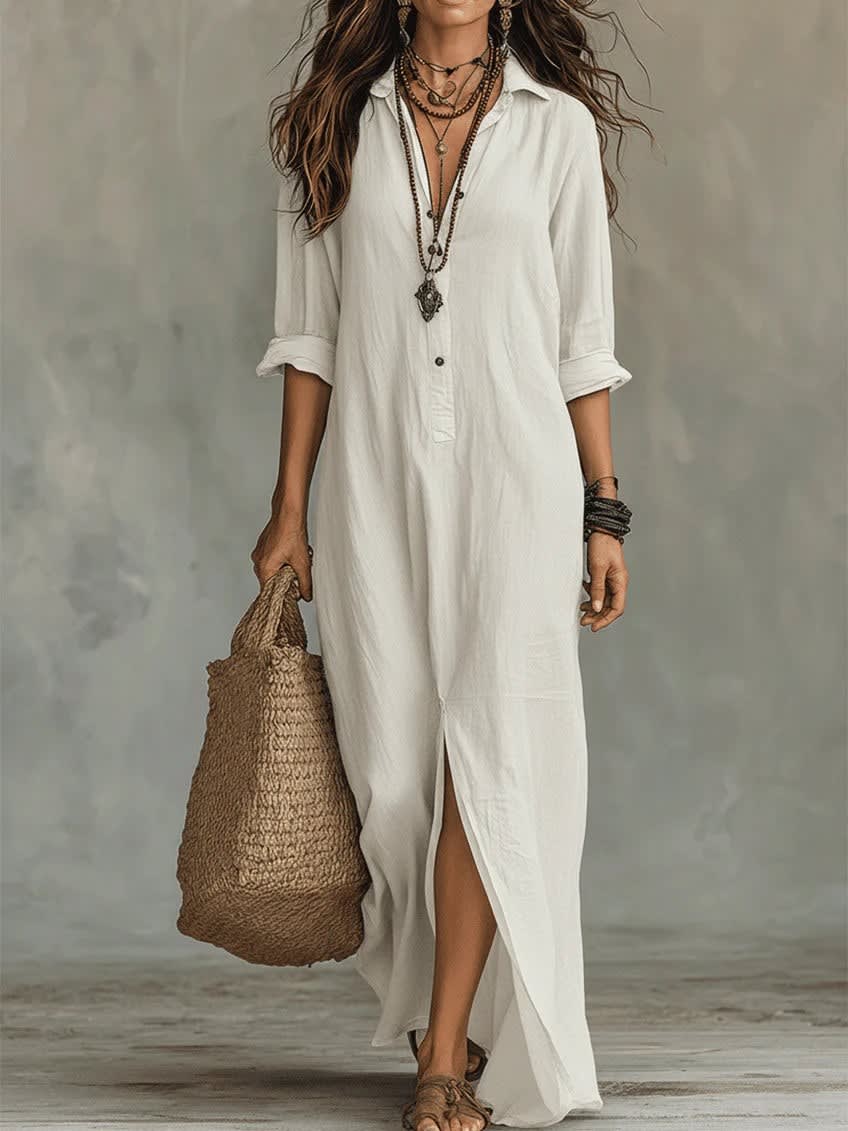 Rosa Button Front Maxi Shirt Dress
