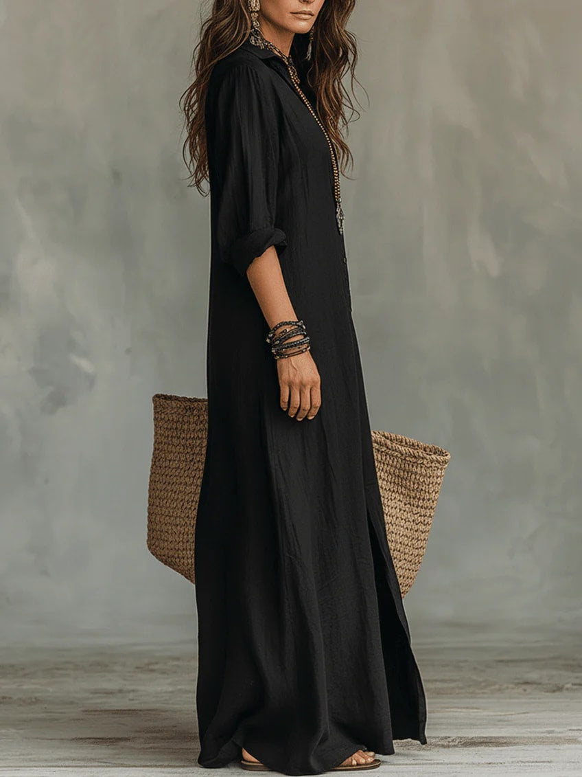 Rosa Button Front Maxi Shirt Dress
