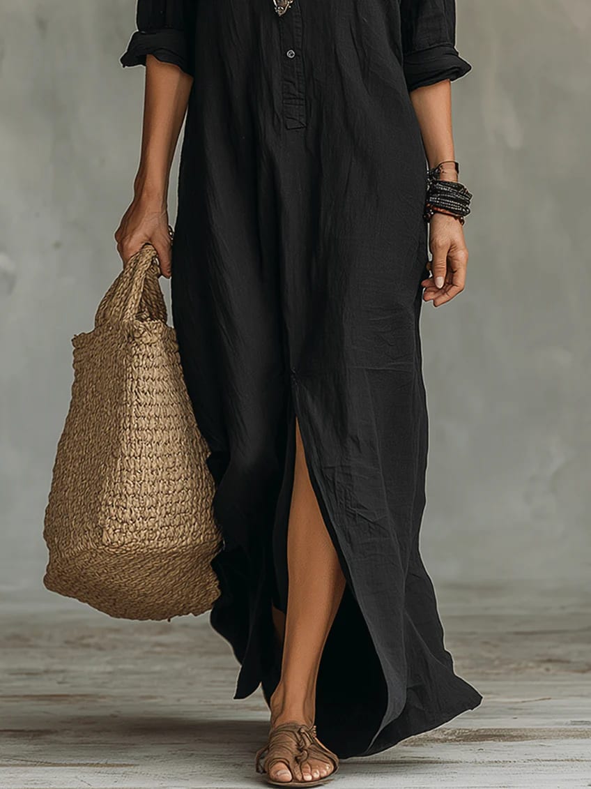 Rosa Button Front Maxi Shirt Dress