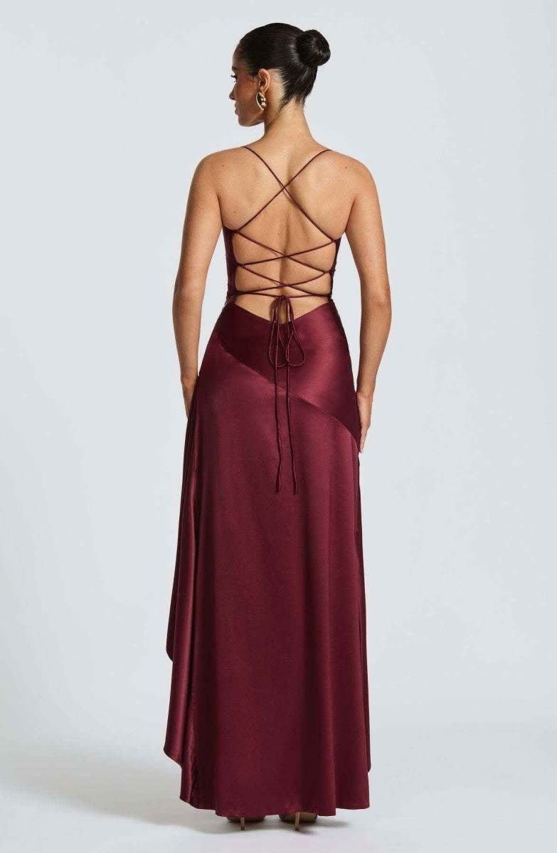 Rosalyn Satin Ruffle Hem Maxi Dress