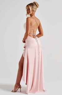 Rosalyn Satin Ruffle Hem Maxi Dress