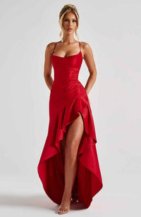 Rosalyn Satin Ruffle Hem Maxi Dress