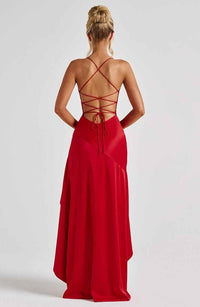 Rosalyn Satin Ruffle Hem Maxi Dress