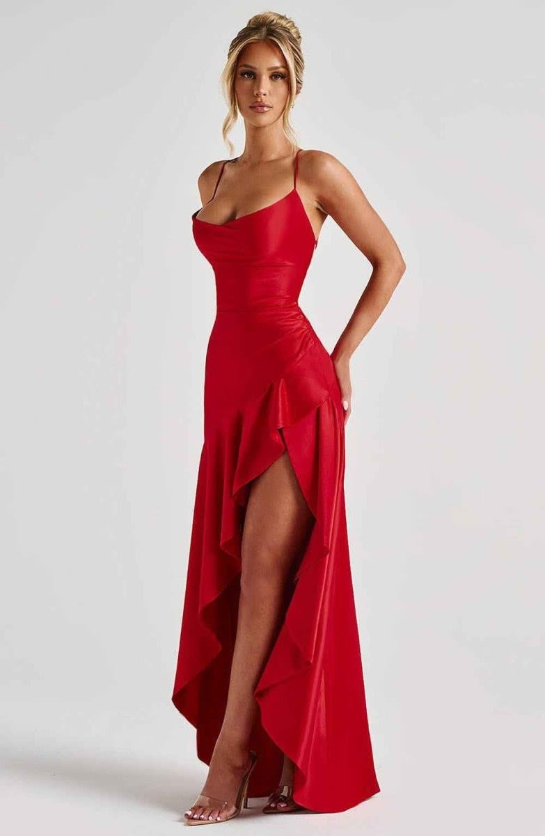 Rosalyn Satin Ruffle Hem Maxi Dress_3