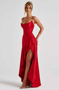 Rosalyn Satin Ruffle Hem Maxi Dress
