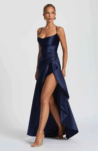 Rosalyn Satin Ruffle Hem Maxi Dress