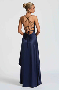 Rosalyn Satin Ruffle Hem Maxi Dress