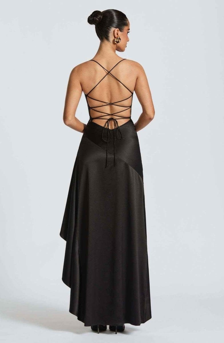Rosalyn Satin Ruffle Hem Maxi Dress