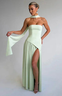 Jessamine Halterneck Wedding Guest Maxi Dress with High Slit