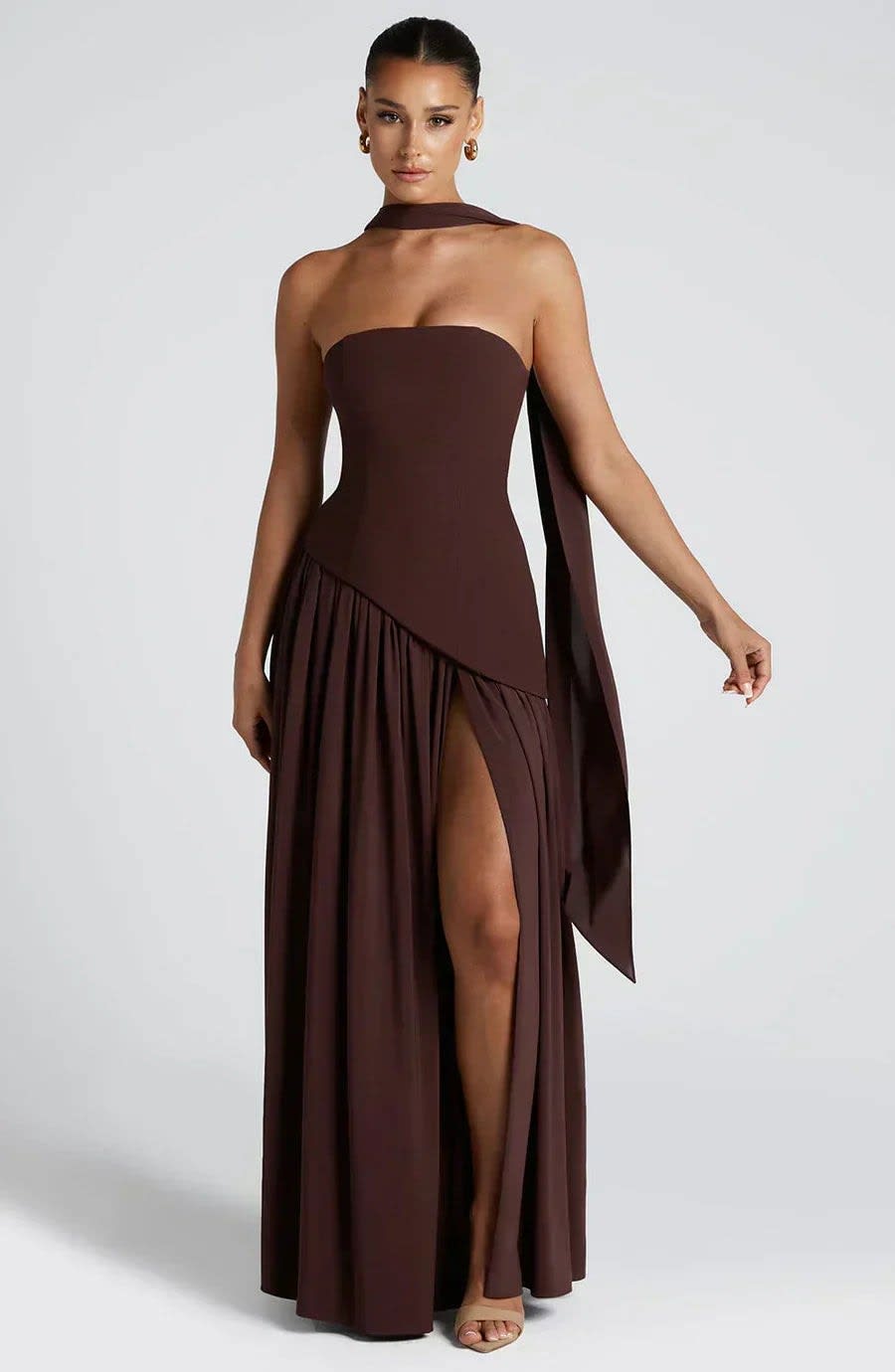 Jessamine Halterneck Wedding Guest Maxi Dress with High Slit_13
