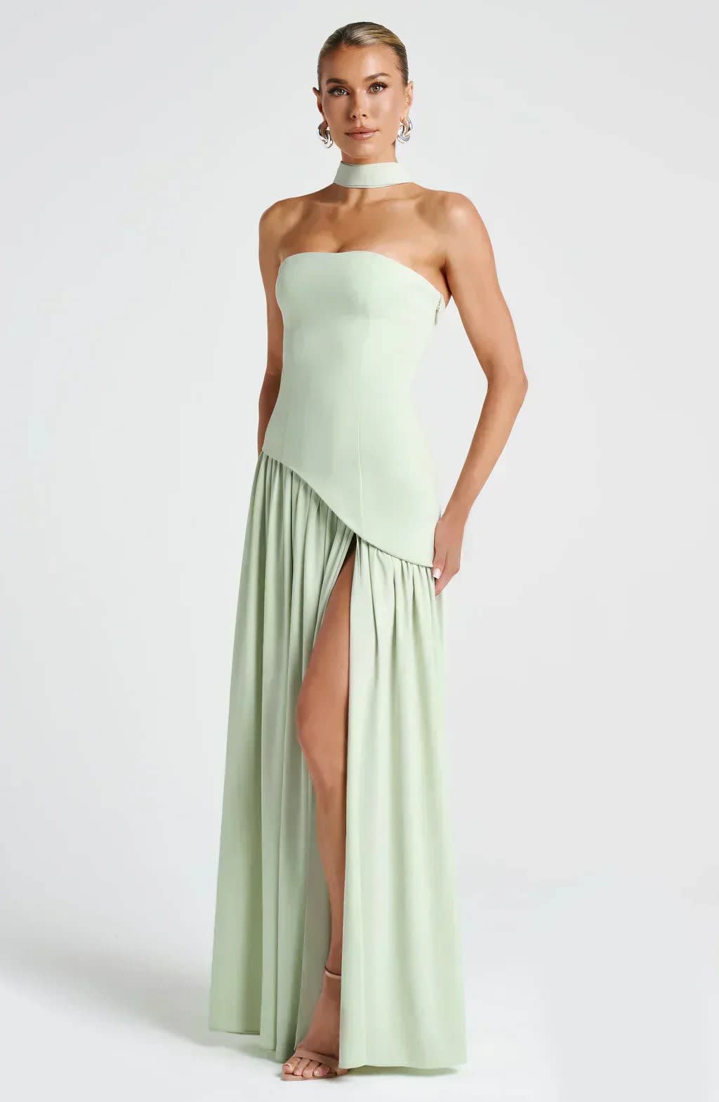 Jessamine Halterneck Wedding Guest Maxi Dress with High Slit