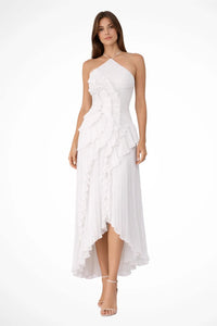 Solene Halterneck Wedding Guest Maxi Dress with Asymmetric Hem