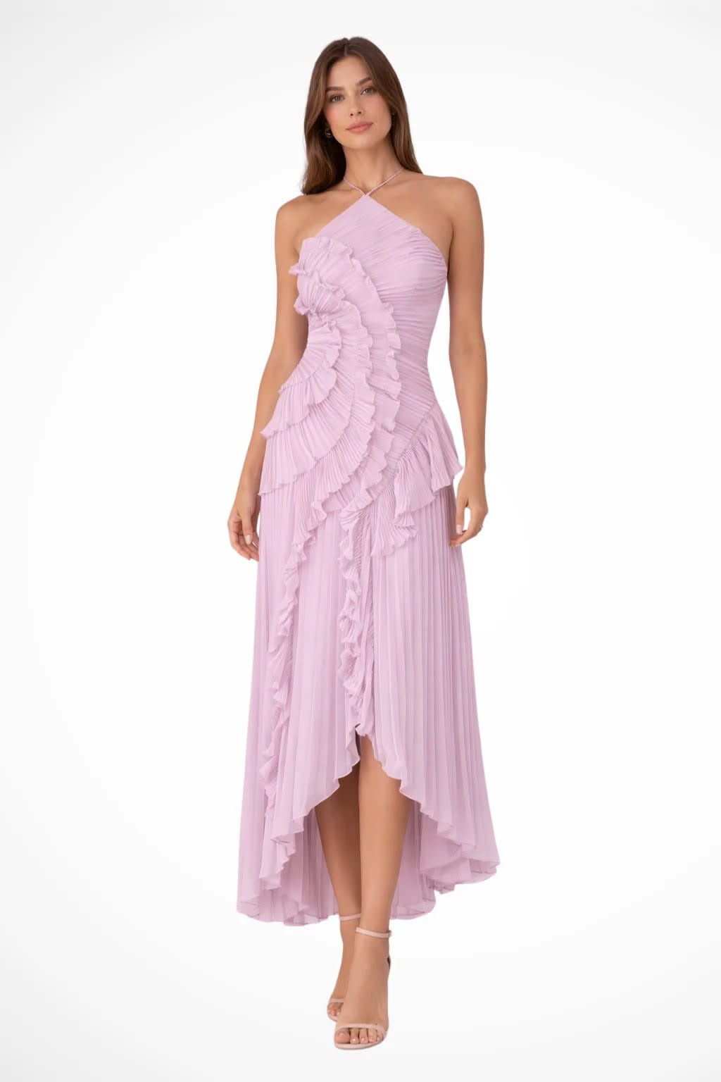 Solene Halterneck Wedding Guest Maxi Dress with Asymmetric Hem_4