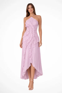 Solene Halterneck Wedding Guest Maxi Dress with Asymmetric Hem